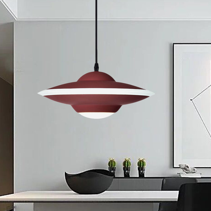 Flying Saucer Hanging Lamp Macaron Style Metal 12"/16" W LED Black/White Pendant Lighting over Table, Warm/White Light Clearhalo 'Ceiling Lights' 'Modern Pendants' 'Modern' 'Pendant Lights' 'Pendants' Lighting' 770622