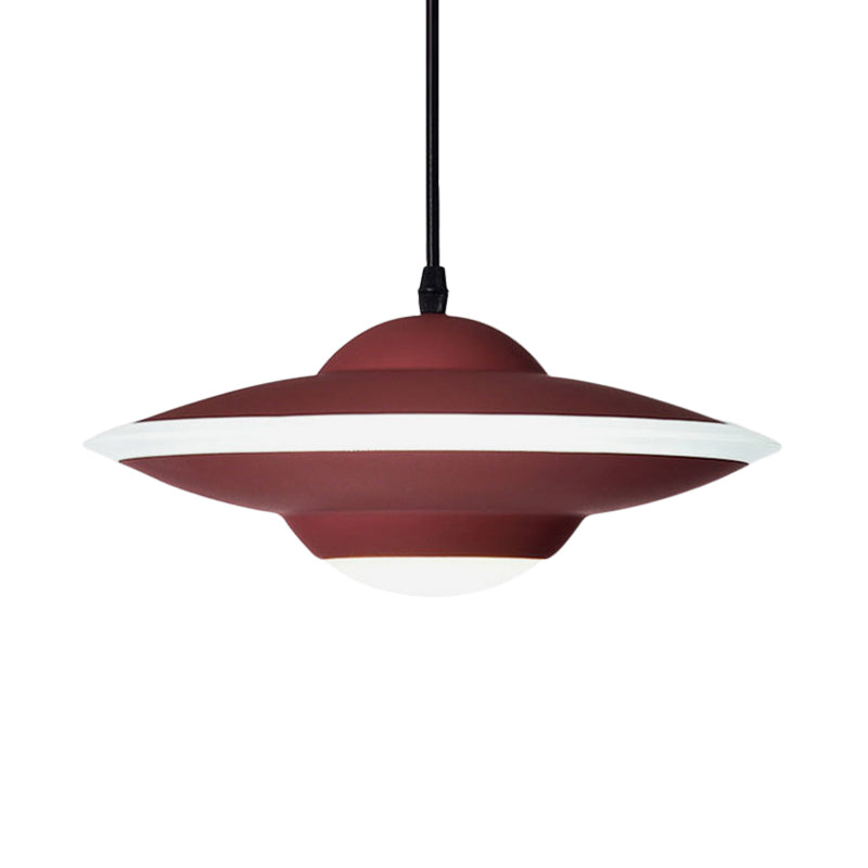 Flying Saucer Hanging Lamp Macaron Style Metal 12"/16" W LED Black/White Pendant Lighting over Table, Warm/White Light Clearhalo 'Ceiling Lights' 'Modern Pendants' 'Modern' 'Pendant Lights' 'Pendants' Lighting' 770623