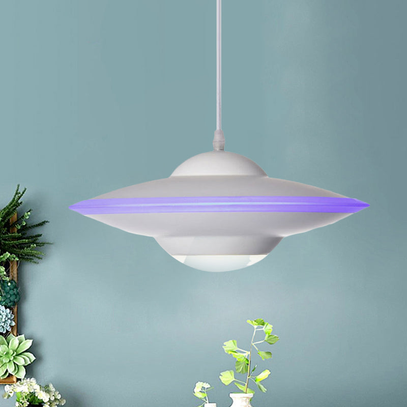 Flying Saucer Hanging Lamp Macaron Style Metal 12"/16" W LED Black/White Pendant Lighting over Table, Warm/White Light White Clearhalo 'Ceiling Lights' 'Modern Pendants' 'Modern' 'Pendant Lights' 'Pendants' Lighting' 770624