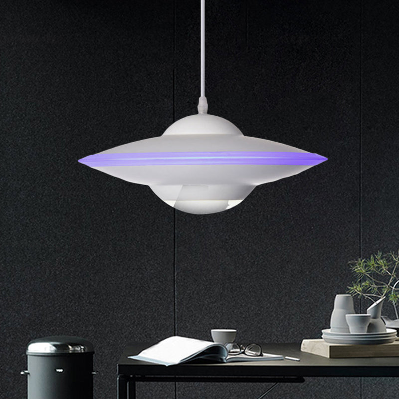 Flying Saucer Hanging Lamp Macaron Style Metal 12"/16" W LED Black/White Pendant Lighting over Table, Warm/White Light Clearhalo 'Ceiling Lights' 'Modern Pendants' 'Modern' 'Pendant Lights' 'Pendants' Lighting' 770625