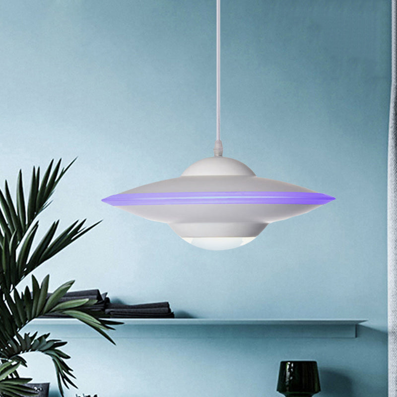 Flying Saucer Hanging Lamp Macaron Style Metal 12"/16" W LED Black/White Pendant Lighting over Table, Warm/White Light Clearhalo 'Ceiling Lights' 'Modern Pendants' 'Modern' 'Pendant Lights' 'Pendants' Lighting' 770626