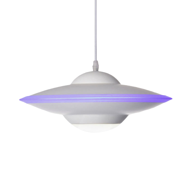 Flying Saucer Hanging Lamp Macaron Style Metal 12"/16" W LED Black/White Pendant Lighting over Table, Warm/White Light Clearhalo 'Ceiling Lights' 'Modern Pendants' 'Modern' 'Pendant Lights' 'Pendants' Lighting' 770627