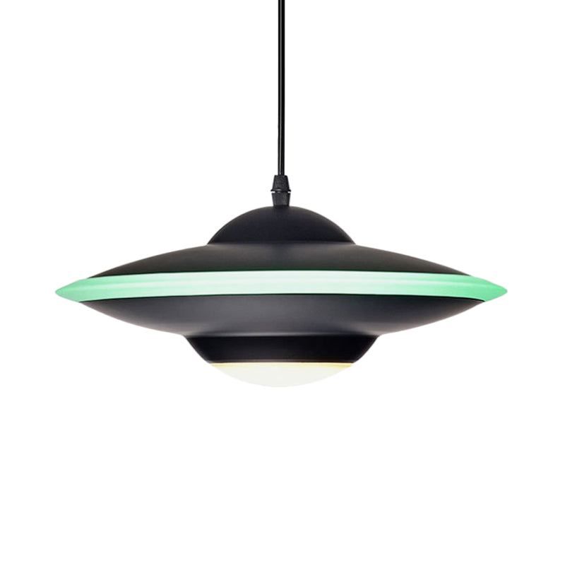 Flying Saucer Hanging Lamp Macaron Style Metal 12"/16" W LED Black/White Pendant Lighting over Table, Warm/White Light Clearhalo 'Ceiling Lights' 'Modern Pendants' 'Modern' 'Pendant Lights' 'Pendants' Lighting' 770631