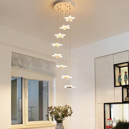 Acrylic Spiral Hanging Star Lights Contemporary LED 8/12/18-Head Cluster Pendant in Warm/White Light 8 White Clearhalo 'Ceiling Lights' 'Modern Pendants' 'Modern' 'Pendant Lights' 'Pendants' Lighting' 770672