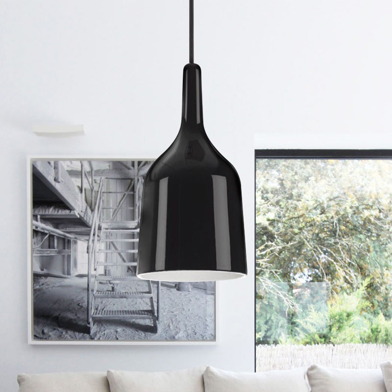 6"/8"/10.5" Wide Bell Pendant Lighting Modern Metal 1 Light Black/White/Chrome Hanging Ceiling Light Black Clearhalo 'Ceiling Lights' 'Modern Pendants' 'Modern' 'Pendant Lights' 'Pendants' Lighting' 770698