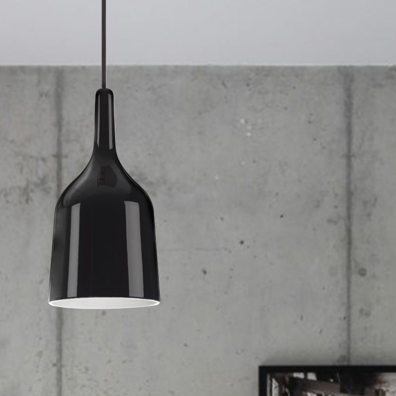 6"/8"/10.5" Wide Bell Pendant Lighting Modern Metal 1 Light Black/White/Chrome Hanging Ceiling Light Clearhalo 'Ceiling Lights' 'Modern Pendants' 'Modern' 'Pendant Lights' 'Pendants' Lighting' 770699