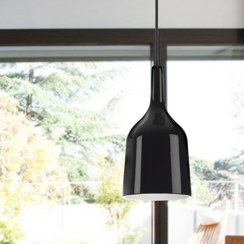 6"/8"/10.5" Wide Bell Pendant Lighting Modern Metal 1 Light Black/White/Chrome Hanging Ceiling Light Clearhalo 'Ceiling Lights' 'Modern Pendants' 'Modern' 'Pendant Lights' 'Pendants' Lighting' 770700