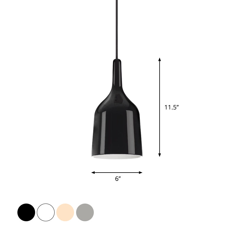 6"/8"/10.5" Wide Bell Pendant Lighting Modern Metal 1 Light Black/White/Chrome Hanging Ceiling Light Clearhalo 'Ceiling Lights' 'Modern Pendants' 'Modern' 'Pendant Lights' 'Pendants' Lighting' 770702