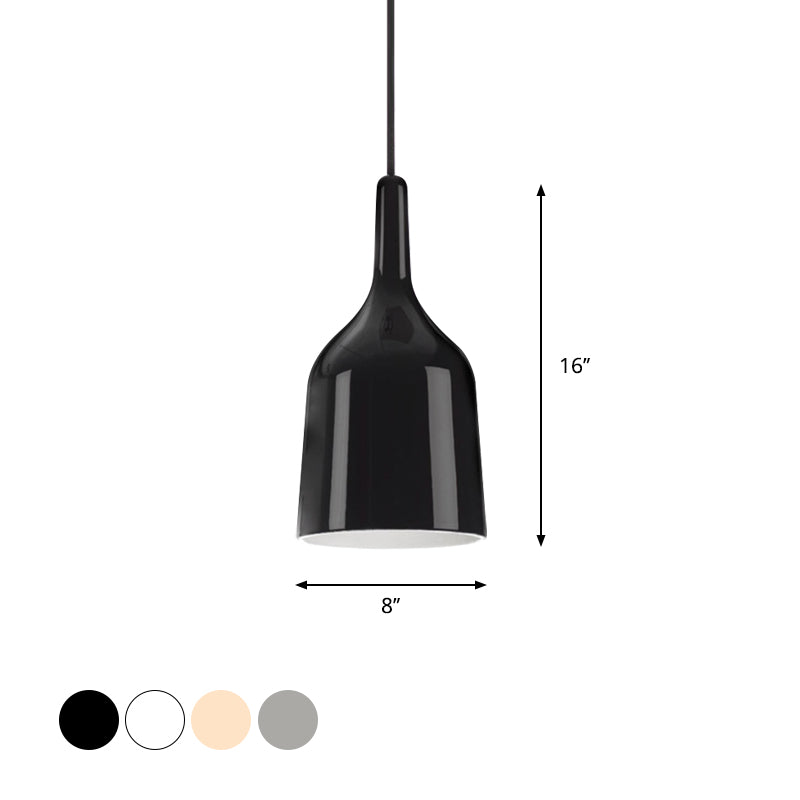 6"/8"/10.5" Wide Bell Pendant Lighting Modern Metal 1 Light Black/White/Chrome Hanging Ceiling Light Clearhalo 'Ceiling Lights' 'Modern Pendants' 'Modern' 'Pendant Lights' 'Pendants' Lighting' 770703