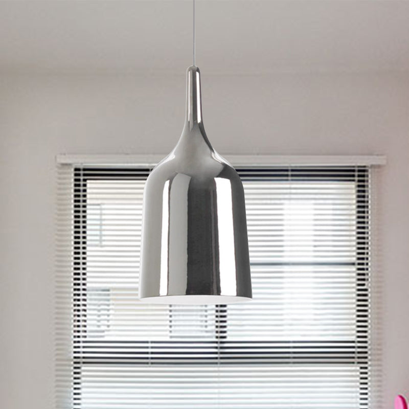 6"/8"/10.5" Wide Bell Pendant Lighting Modern Metal 1 Light Black/White/Chrome Hanging Ceiling Light Chrome Clearhalo 'Ceiling Lights' 'Modern Pendants' 'Modern' 'Pendant Lights' 'Pendants' Lighting' 770705