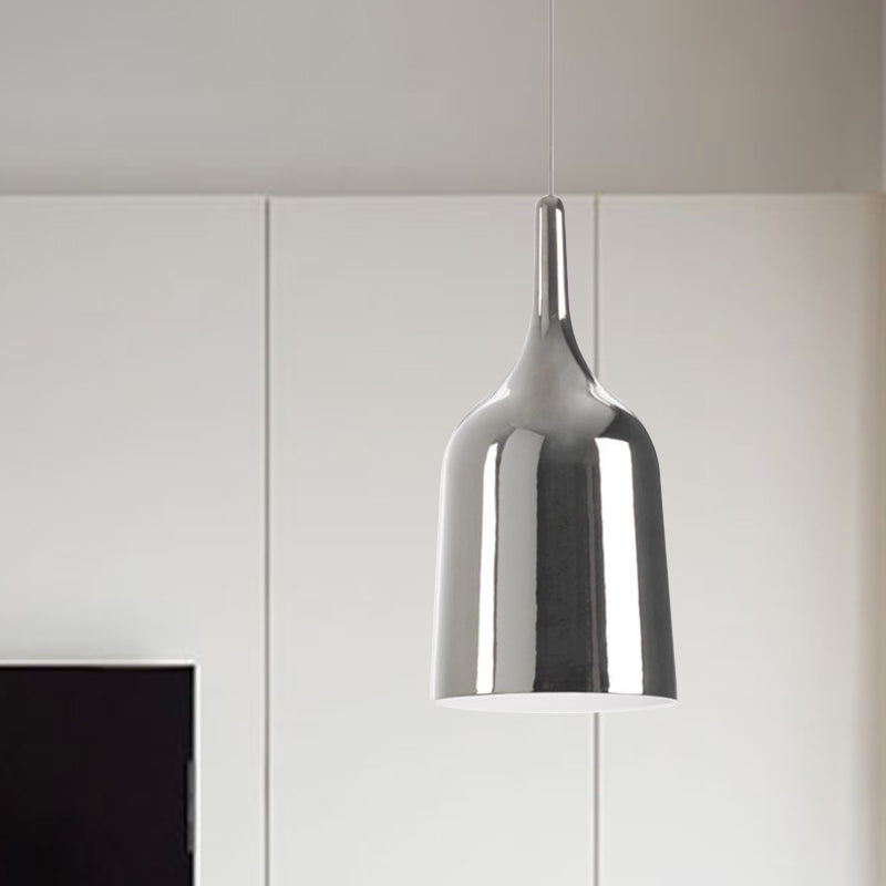 6"/8"/10.5" Wide Bell Pendant Lighting Modern Metal 1 Light Black/White/Chrome Hanging Ceiling Light Clearhalo 'Ceiling Lights' 'Modern Pendants' 'Modern' 'Pendant Lights' 'Pendants' Lighting' 770706