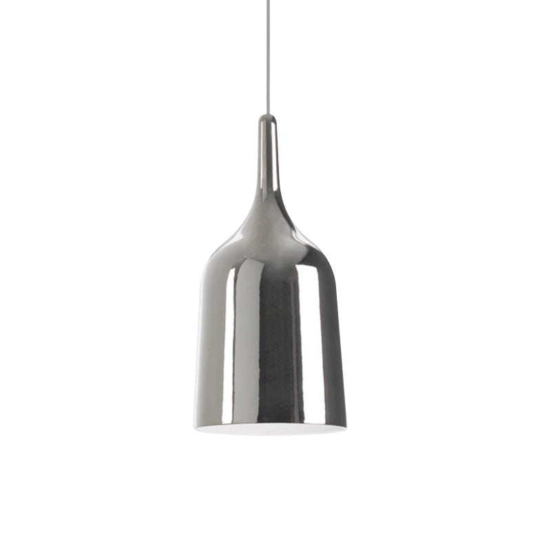 6"/8"/10.5" Wide Bell Pendant Lighting Modern Metal 1 Light Black/White/Chrome Hanging Ceiling Light Clearhalo 'Ceiling Lights' 'Modern Pendants' 'Modern' 'Pendant Lights' 'Pendants' Lighting' 770708