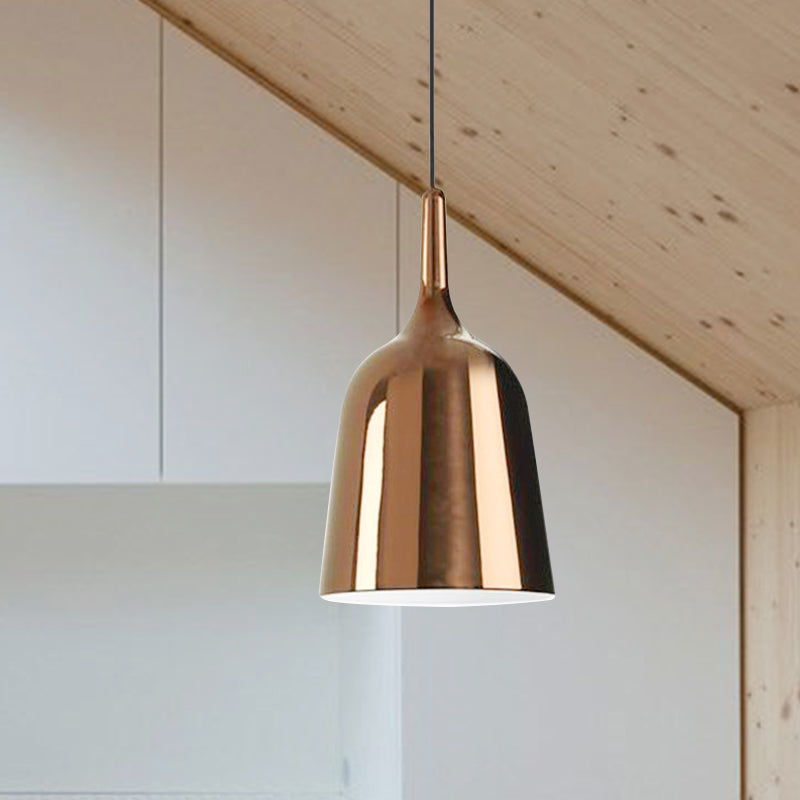 6"/8"/10.5" Wide Bell Pendant Lighting Modern Metal 1 Light Black/White/Chrome Hanging Ceiling Light Clearhalo 'Ceiling Lights' 'Modern Pendants' 'Modern' 'Pendant Lights' 'Pendants' Lighting' 770710