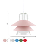 Tiered Cone Shade Indoor Pendant Light Nordic Style Metal and Glass 1 Light Gray/White/Red Hanging Ceiling Fixture Clearhalo 'Ceiling Lights' 'Modern Pendants' 'Modern' 'Pendant Lights' 'Pendants' Lighting' 770784