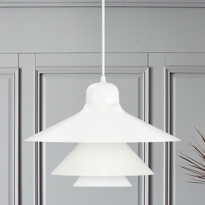 Tiered Cone Shade Indoor Pendant Light Nordic Style Metal and Glass 1 Light Gray/White/Red Hanging Ceiling Fixture White Clearhalo 'Ceiling Lights' 'Modern Pendants' 'Modern' 'Pendant Lights' 'Pendants' Lighting' 770785