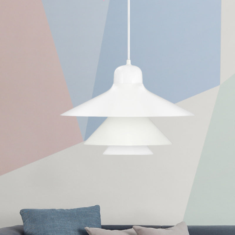 Tiered Cone Shade Indoor Pendant Light Nordic Style Metal and Glass 1 Light Gray/White/Red Hanging Ceiling Fixture Clearhalo 'Ceiling Lights' 'Modern Pendants' 'Modern' 'Pendant Lights' 'Pendants' Lighting' 770787