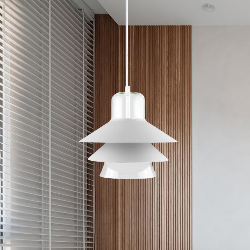 Tiered Cone Shade Indoor Pendant Light Nordic Style Metal and Glass 1 Light Gray/White/Red Hanging Ceiling Fixture Clearhalo 'Ceiling Lights' 'Modern Pendants' 'Modern' 'Pendant Lights' 'Pendants' Lighting' 770790