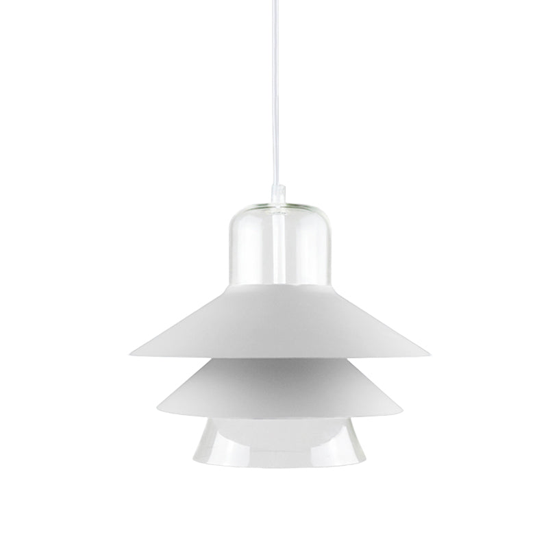 Tiered Cone Shade Indoor Pendant Light Nordic Style Metal and Glass 1 Light Gray/White/Red Hanging Ceiling Fixture Clearhalo 'Ceiling Lights' 'Modern Pendants' 'Modern' 'Pendant Lights' 'Pendants' Lighting' 770792