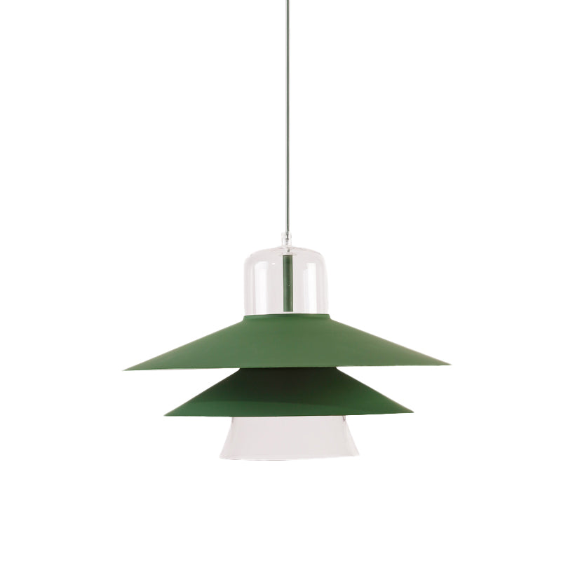 Tiered Cone Shade Indoor Pendant Light Nordic Style Metal and Glass 1 Light Gray/White/Red Hanging Ceiling Fixture Clearhalo 'Ceiling Lights' 'Modern Pendants' 'Modern' 'Pendant Lights' 'Pendants' Lighting' 770800