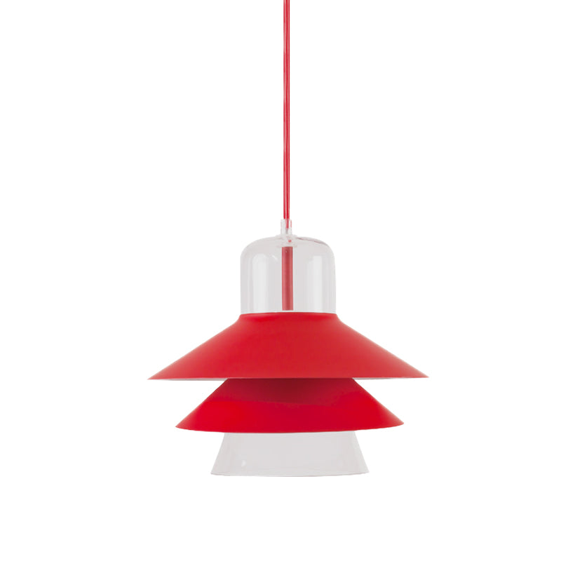 Tiered Cone Shade Indoor Pendant Light Nordic Style Metal and Glass 1 Light Gray/White/Red Hanging Ceiling Fixture Clearhalo 'Ceiling Lights' 'Modern Pendants' 'Modern' 'Pendant Lights' 'Pendants' Lighting' 770804