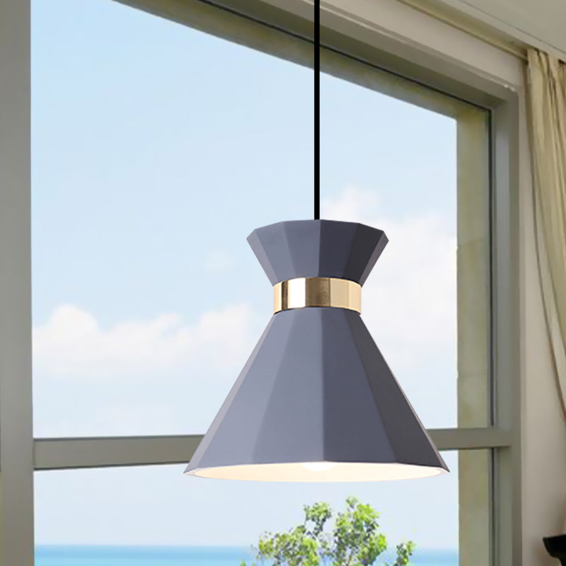 7.5"/9" W Conical Metal and Resin Suspension Lamp Nordic Style 1 Light Bedside Pendant Light with Adjustable Cord in Black/White/Grey Grey 9" Clearhalo 'Ceiling Lights' 'Modern Pendants' 'Modern' 'Pendant Lights' 'Pendants' Lighting' 770810