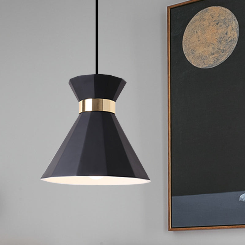 7.5"/9" W Conical Metal and Resin Suspension Lamp Nordic Style 1 Light Bedside Pendant Light with Adjustable Cord in Black/White/Grey Black 9" Clearhalo 'Ceiling Lights' 'Modern Pendants' 'Modern' 'Pendant Lights' 'Pendants' Lighting' 770814