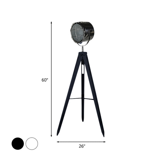 Industrial Loft Tripod Flood Spotlight 1 Light Metal and Wood Standing Floor Lamp in Black/White for Studio Clearhalo 'Floor Lamps' 'Lamps' Lighting' 770874