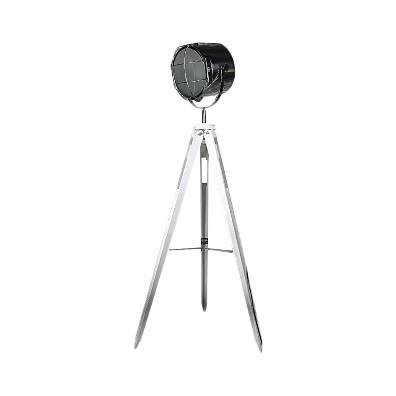 Industrial Loft Tripod Flood Spotlight 1 Light Metal and Wood Standing Floor Lamp in Black/White for Studio Clearhalo 'Floor Lamps' 'Lamps' Lighting' 770878