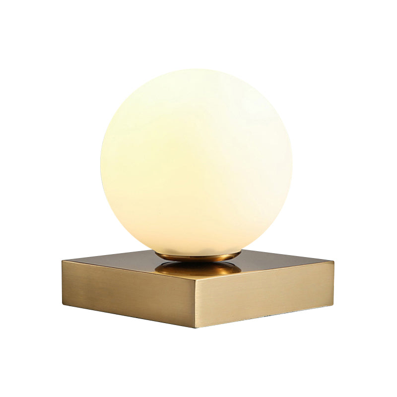 Modernism Round Ball Table Lamp White Glass 1 Head Bedside Table Lighting with Metal Squared Base Clearhalo 'Lamps' 'Table Lamps' Lighting' 770901