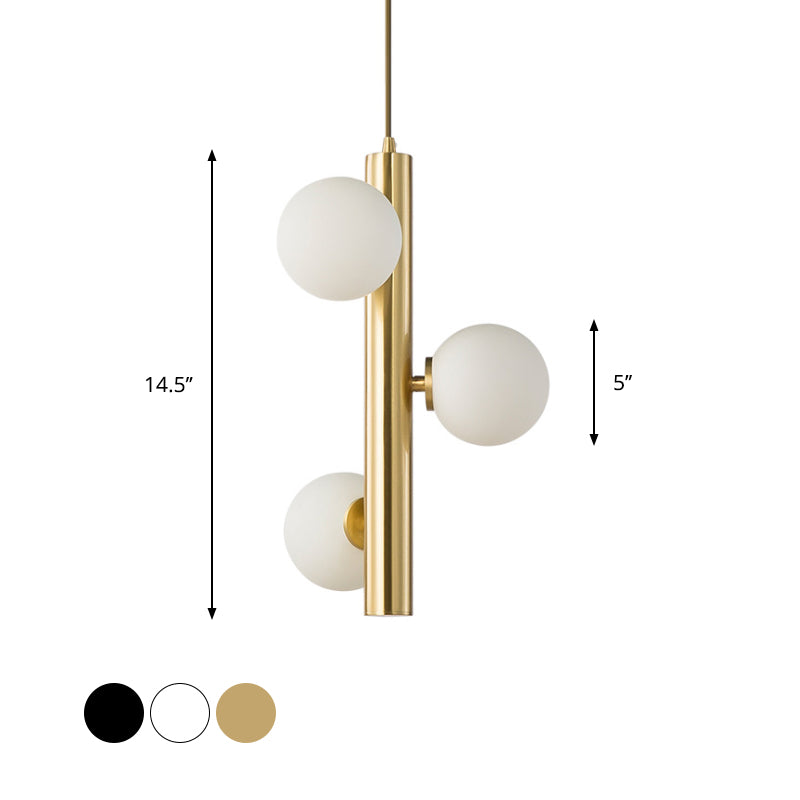 Black/White/Gold Linear Chandelier Light Simplicity 3 Lights White Glass Hanging Pendant Light Clearhalo 'Ceiling Lights' 'Chandeliers' 'Modern Chandeliers' 'Modern' Lighting' 770908