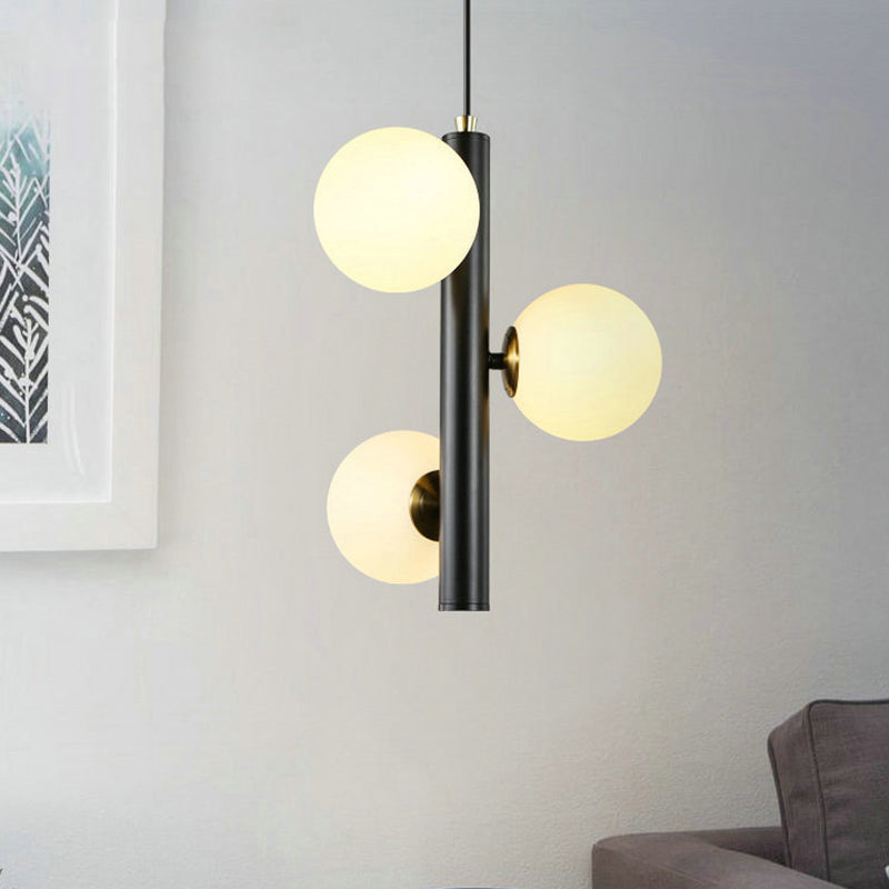 Black/White/Gold Linear Chandelier Light Simplicity 3 Lights White Glass Hanging Pendant Light Clearhalo 'Ceiling Lights' 'Chandeliers' 'Modern Chandeliers' 'Modern' Lighting' 770910