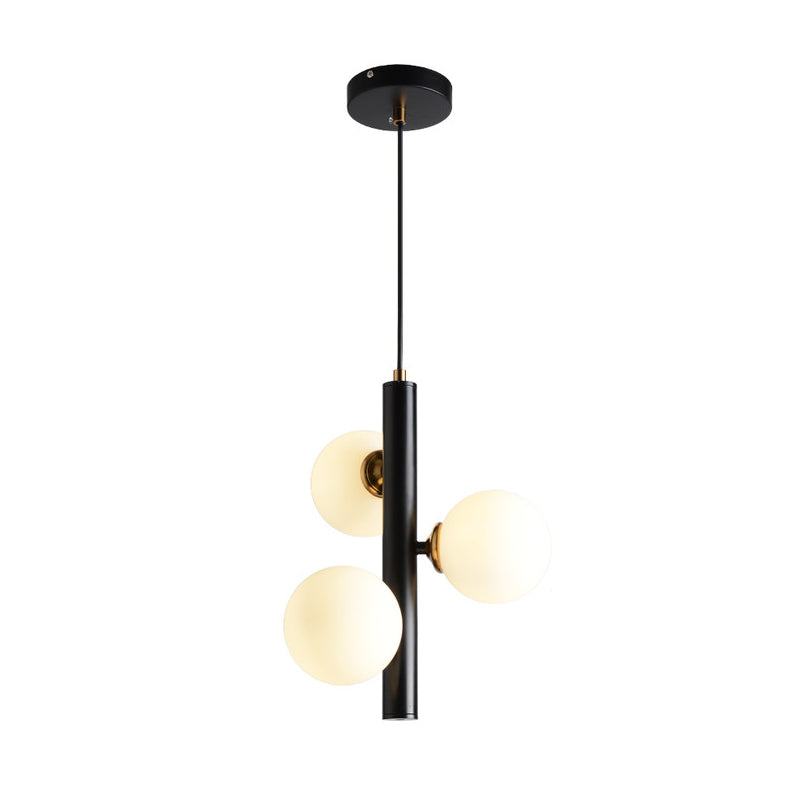 Black/White/Gold Linear Chandelier Light Simplicity 3 Lights White Glass Hanging Pendant Light Clearhalo 'Ceiling Lights' 'Chandeliers' 'Modern Chandeliers' 'Modern' Lighting' 770911