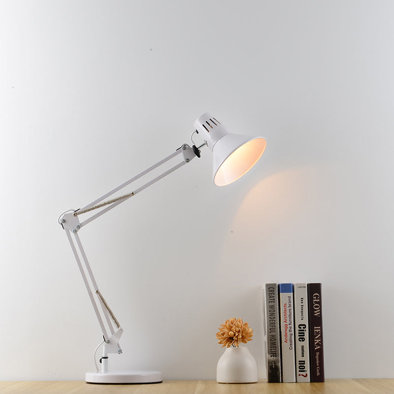 Multi-Joint Desk Lamp Nordic Style Metallic 1 Light White Reading Book Light with Cone Shade for Bedroom Clearhalo 'Lamps' 'Table Lamps' Lighting' 770952