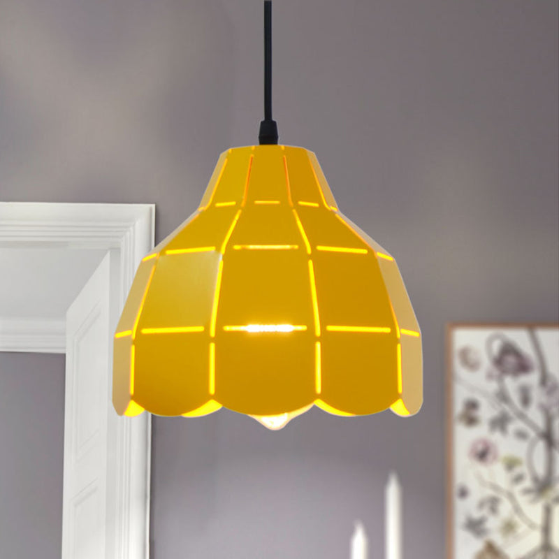 Pink/White/Black Scallop Dome Ceiling Pendant Light Modernism 1 Light Metal Hanging Lamp Kit Yellow Clearhalo 'Ceiling Lights' 'Modern Pendants' 'Modern' 'Pendant Lights' 'Pendants' Lighting' 770960