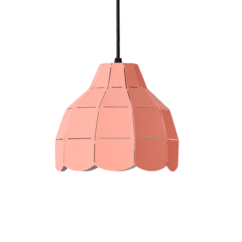 Pink/White/Black Scallop Dome Ceiling Pendant Light Modernism 1 Light Metal Hanging Lamp Kit Pink Clearhalo 'Ceiling Lights' 'Modern Pendants' 'Modern' 'Pendant Lights' 'Pendants' Lighting' 770972