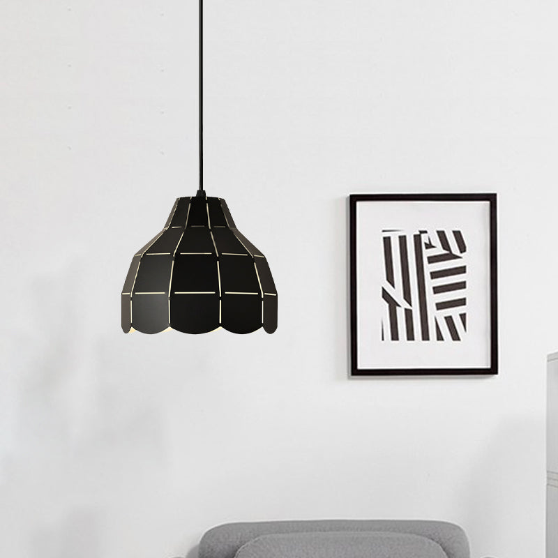 Pink/White/Black Scallop Dome Ceiling Pendant Light Modernism 1 Light Metal Hanging Lamp Kit Black Clearhalo 'Ceiling Lights' 'Modern Pendants' 'Modern' 'Pendant Lights' 'Pendants' Lighting' 770975