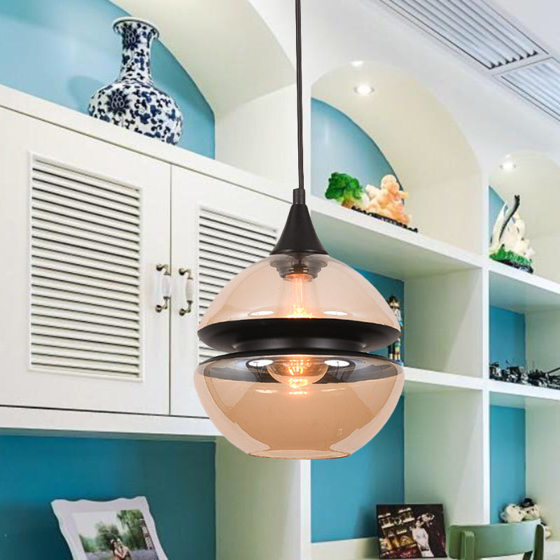 Brown Gourd/Ellipse/Cone Pendant Lamp Modern 1 Light Glass Hanging Light Fixture for Dining Room Clearhalo 'Ceiling Lights' 'Glass shade' 'Glass' 'Modern Pendants' 'Modern' 'Pendant Lights' 'Pendants' Lighting' 770998