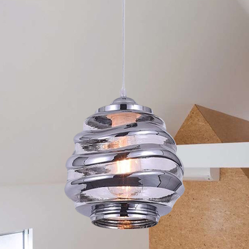 Cylinder/Ball/Oval Swirl Glass Pendant Lighting Contemporary 1 Light Silver/Rose Gold/Amber Hanging Ceiling Light Fixture Silver B Clearhalo 'Ceiling Lights' 'Glass shade' 'Glass' 'Modern Pendants' 'Modern' 'Pendant Lights' 'Pendants' Lighting' 771006