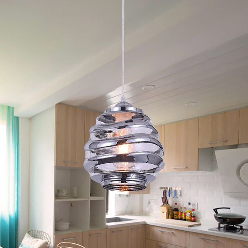 Cylinder/Ball/Oval Swirl Glass Pendant Lighting Contemporary 1 Light Silver/Rose Gold/Amber Hanging Ceiling Light Fixture Clearhalo 'Ceiling Lights' 'Glass shade' 'Glass' 'Modern Pendants' 'Modern' 'Pendant Lights' 'Pendants' Lighting' 771007