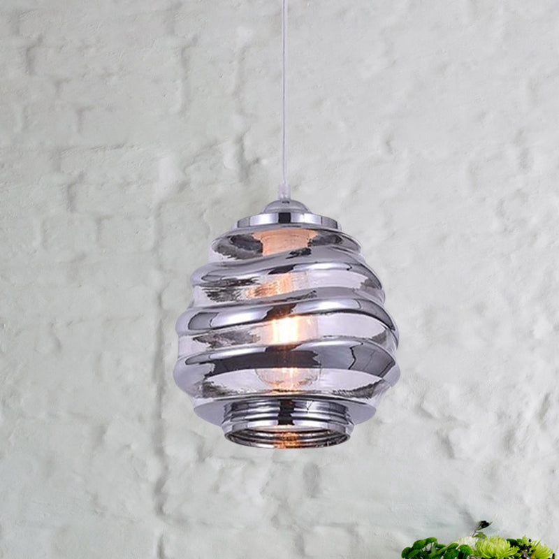 Cylinder/Ball/Oval Swirl Glass Pendant Lighting Contemporary 1 Light Silver/Rose Gold/Amber Hanging Ceiling Light Fixture Clearhalo 'Ceiling Lights' 'Glass shade' 'Glass' 'Modern Pendants' 'Modern' 'Pendant Lights' 'Pendants' Lighting' 771008