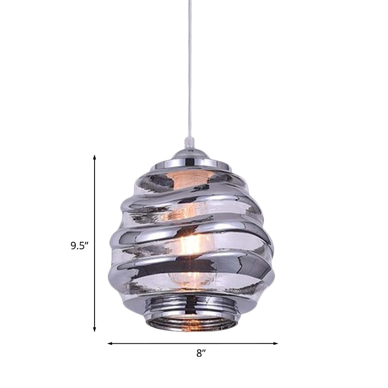 Cylinder/Ball/Oval Swirl Glass Pendant Lighting Contemporary 1 Light Silver/Rose Gold/Amber Hanging Ceiling Light Fixture Clearhalo 'Ceiling Lights' 'Glass shade' 'Glass' 'Modern Pendants' 'Modern' 'Pendant Lights' 'Pendants' Lighting' 771010