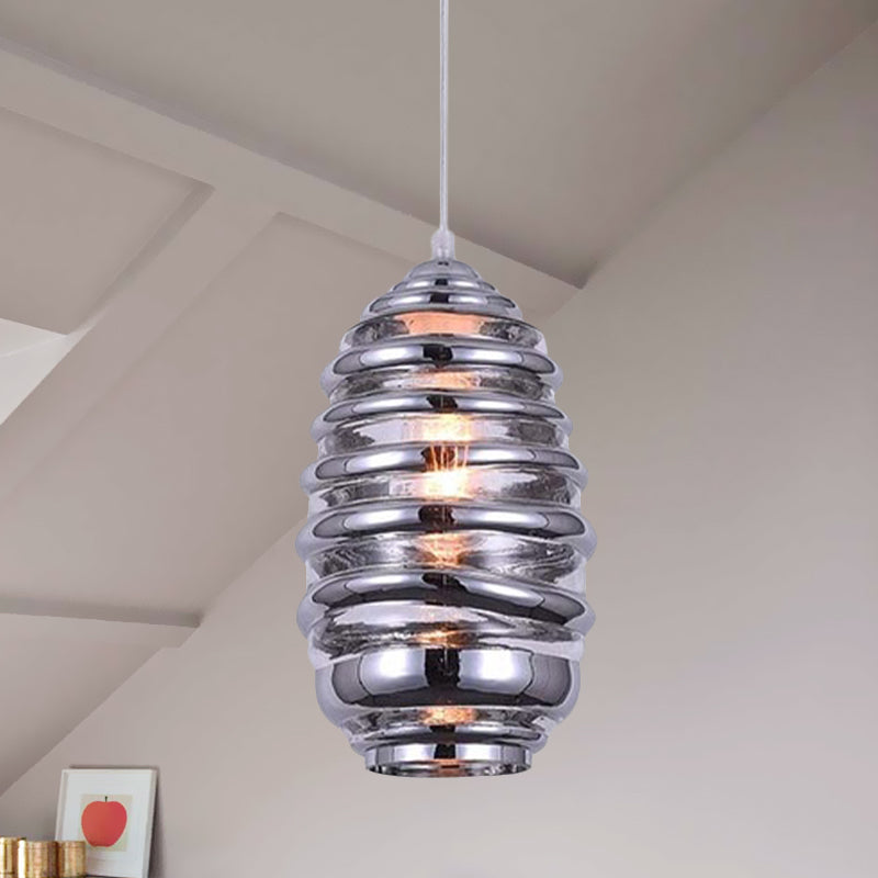 Cylinder/Ball/Oval Swirl Glass Pendant Lighting Contemporary 1 Light Silver/Rose Gold/Amber Hanging Ceiling Light Fixture Silver C Clearhalo 'Ceiling Lights' 'Glass shade' 'Glass' 'Modern Pendants' 'Modern' 'Pendant Lights' 'Pendants' Lighting' 771011