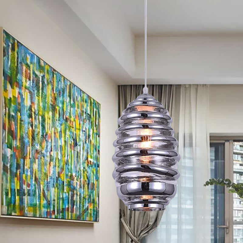 Cylinder/Ball/Oval Swirl Glass Pendant Lighting Contemporary 1 Light Silver/Rose Gold/Amber Hanging Ceiling Light Fixture Clearhalo 'Ceiling Lights' 'Glass shade' 'Glass' 'Modern Pendants' 'Modern' 'Pendant Lights' 'Pendants' Lighting' 771013