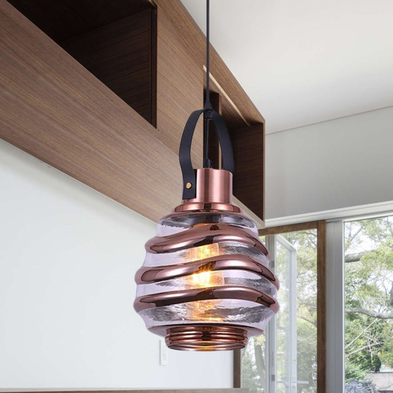 Cylinder/Ball/Oval Swirl Glass Pendant Lighting Contemporary 1 Light Silver/Rose Gold/Amber Hanging Ceiling Light Fixture Rose Gold B Clearhalo 'Ceiling Lights' 'Glass shade' 'Glass' 'Modern Pendants' 'Modern' 'Pendant Lights' 'Pendants' Lighting' 771025