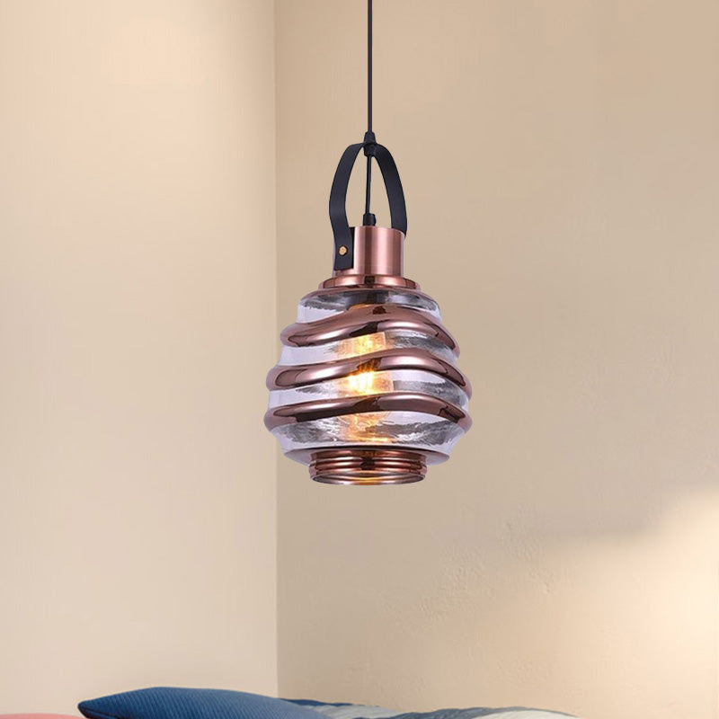 Cylinder/Ball/Oval Swirl Glass Pendant Lighting Contemporary 1 Light Silver/Rose Gold/Amber Hanging Ceiling Light Fixture Clearhalo 'Ceiling Lights' 'Glass shade' 'Glass' 'Modern Pendants' 'Modern' 'Pendant Lights' 'Pendants' Lighting' 771026