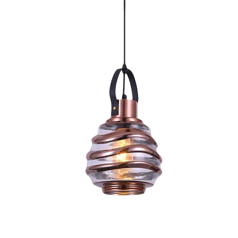 Cylinder/Ball/Oval Swirl Glass Pendant Lighting Contemporary 1 Light Silver/Rose Gold/Amber Hanging Ceiling Light Fixture Clearhalo 'Ceiling Lights' 'Glass shade' 'Glass' 'Modern Pendants' 'Modern' 'Pendant Lights' 'Pendants' Lighting' 771028