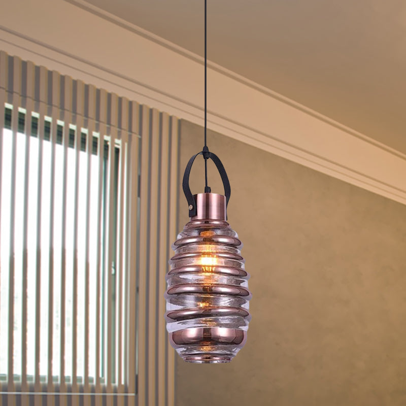 Cylinder/Ball/Oval Swirl Glass Pendant Lighting Contemporary 1 Light Silver/Rose Gold/Amber Hanging Ceiling Light Fixture Clearhalo 'Ceiling Lights' 'Glass shade' 'Glass' 'Modern Pendants' 'Modern' 'Pendant Lights' 'Pendants' Lighting' 771035