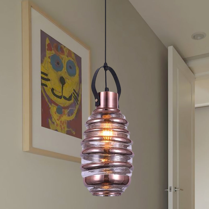 Cylinder/Ball/Oval Swirl Glass Pendant Lighting Contemporary 1 Light Silver/Rose Gold/Amber Hanging Ceiling Light Fixture Clearhalo 'Ceiling Lights' 'Glass shade' 'Glass' 'Modern Pendants' 'Modern' 'Pendant Lights' 'Pendants' Lighting' 771036