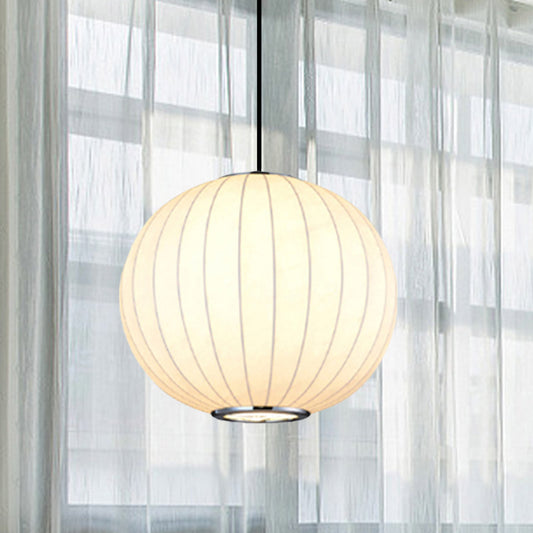 Simplicity 1 Light Hanging Light with Fabric Shade White Globe Suspension Pendant, 10"/12"/16"W White Clearhalo 'Ceiling Lights' 'Modern Pendants' 'Modern' 'Pendant Lights' 'Pendants' Lighting' 771052