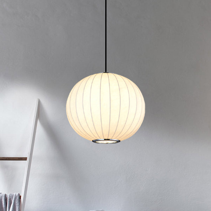 Simplicity 1 Light Hanging Light with Fabric Shade White Globe Suspension Pendant, 10"/12"/16"W Clearhalo 'Ceiling Lights' 'Modern Pendants' 'Modern' 'Pendant Lights' 'Pendants' Lighting' 771053